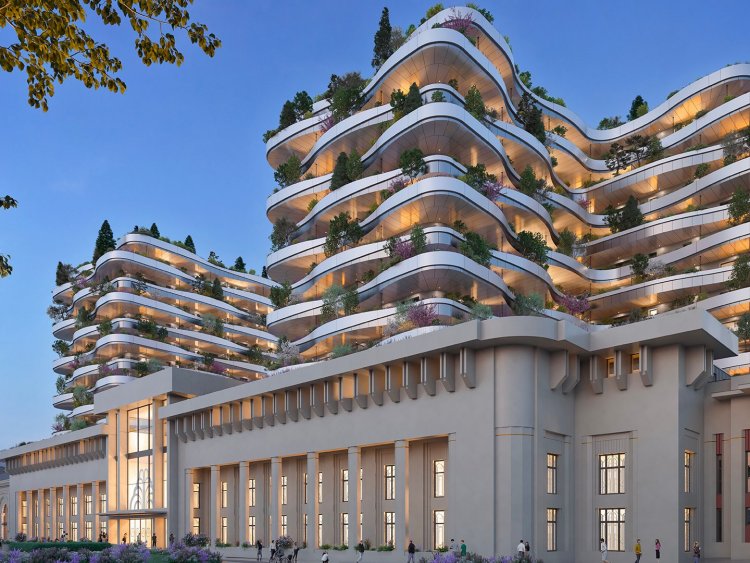 Les Anciens Thermes Nationaux dAix-les-Bains, un site historique, se transforme en un espace mixte avec logements, commerces et bureaux. | Thermes Nationaux / Aix-les-Bains / Bouygues Immobilier avec Vincent Callebaut Architectures