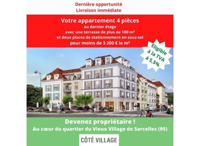 Investissement locatif  Pierrefitte-sur-Seine : programme immobilier neuf pour investir Cote Village  Sarcelles